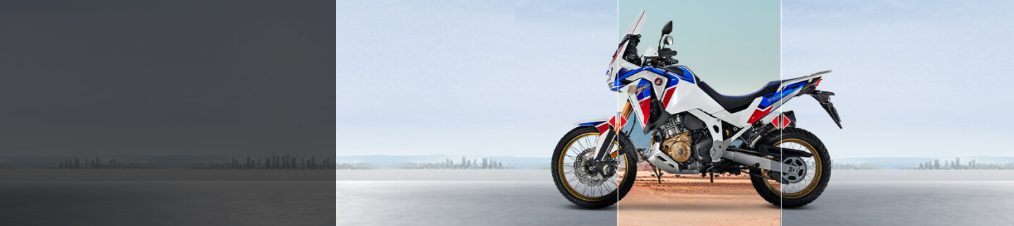 Imagem com fundo de cidade, com seu claro, moto Honda Africa Twin a frente e texto "O jeito de financiar evoluiu: conheça o plano Evolution Honda para motocicletas acima de 750 cc"